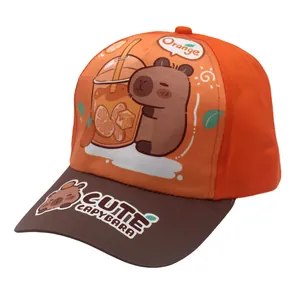 Gorra de béisbol para niños naranja y marrón con lindo estampado de dibujos capibara