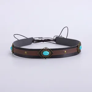 Bandeau de chapeau de cowboy bohème avec perles turquoise et accents en bronze
