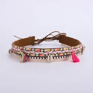 Bandeau de chapeau bohème ethnique avec glands tressés et breloques en coquillage naturel