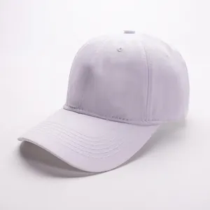 Detailed top view of a lavender cotton baseball cap with soft top and curved brim
