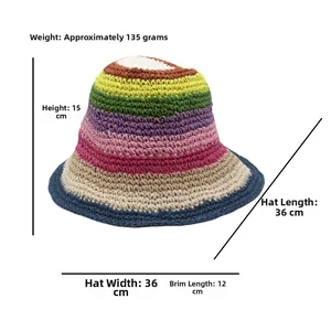 Detailed size specifications for handmade rainbow straw hat with 12cm wide brim