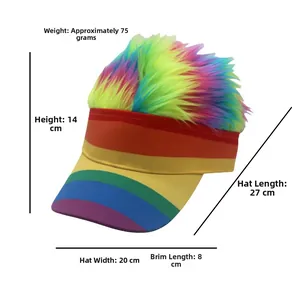 Regenbogen Perücke Baseball Cap mit Maßen von 27cm Länge und 14cm Höhe im Detail