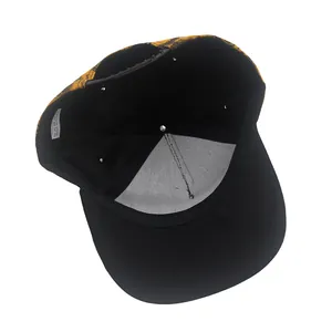 Flat brim hip hop hat with 3D letter R embroidery and unique gold pattern texture