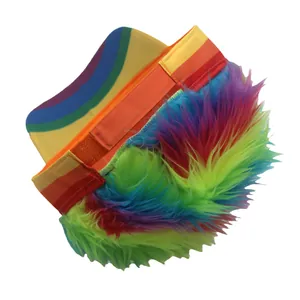 Rainbow fluffy wig baseball cap with vibrant multi-color fur for festive party costume events