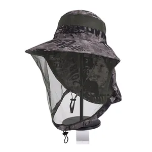 Outdoor Anti-Mosquito Fishing Hat Camouflage Sun Protection Breathable Mesh Net Hat With Neck Flap For Men Women