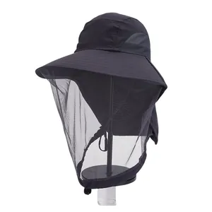 Outdoor Mosquito Hat Men Women Fishing Hat With Face Mesh Mask Neck Flap Breathable Sun Protection Polyester Fisherman Cap