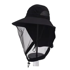 Detail view of the breathable mesh side panels and fine mosquito netting on outdoor hat