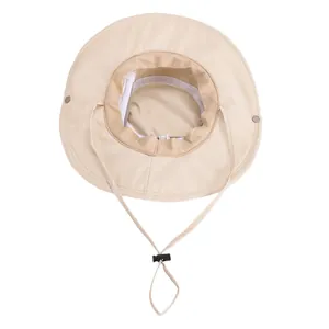 Wide brim sun hat with breathable inner lining and adjustable chin strap
