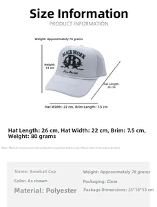 Detailed size guide for the breathable mesh trucker hat with letter B printed logo