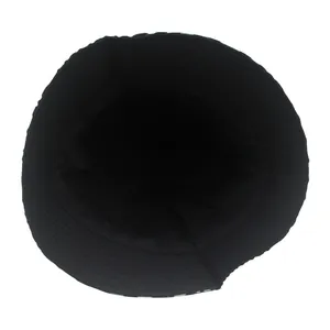 Overhead detail of black bucket hat lining and reinforced stitching on the brim