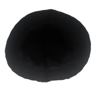 Detailed view of the black bucket hat lining and reinforced stitched brim structure