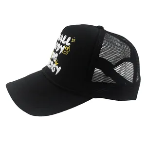 Hip-Hop Trucker Cap in Schwarz mit Smiley und motivierendem Textdruck für Freizeit