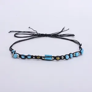 Bandeau de chapeau ethnique avec perles turquoise et accents métalliques pour déco DIY