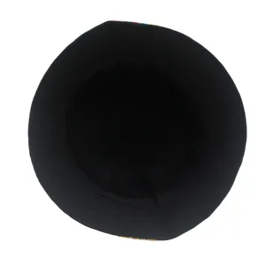 Detailed top view of a black bucket hat showing interior lining and fine brim stitching
