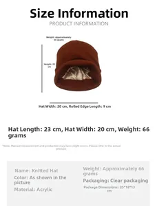 Größentabelle mit Abmessungen der doppellagigen Strickmütze mit Satinfutter