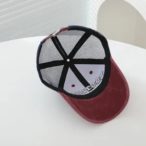 Vintage Boston kids baseball mesh cap in navy blue and burgundy for sun protection