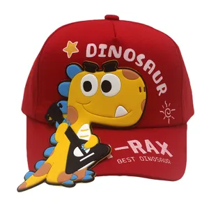 Berretto da baseball rosso per bambini con dinosauro animato che suona la chitarra