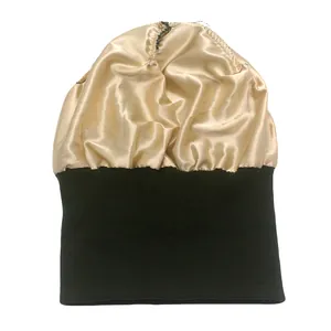 Gorro de punto con forro de satén oro champán para cuidado del cabello e invierno