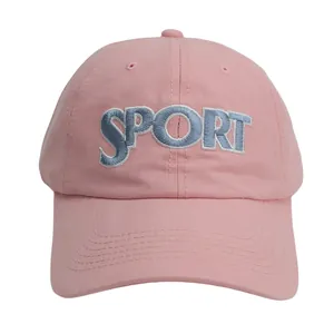 Pink cotton baseball cap with blue SPORT embroidery, sun protection hat for men and women