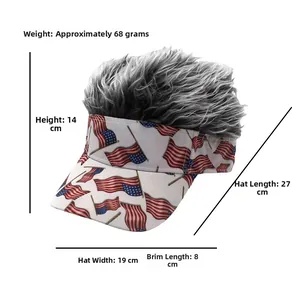 Dimensions détaillées de la visière drapeau US avec cheveux gris-noirs de 27x19x14cm