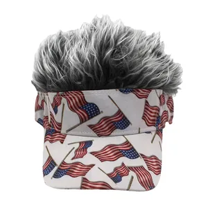 Visière Nouveauté Drapeau Américain Avec Faux Cheveux Synthétiques Pour Fête Jour De L'Indépendance Pare-Soleil Extérieur Homme Femme