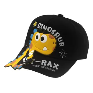 Cappellino da baseball nero per bambini con dinosauro giallo e scritte argentate lucide