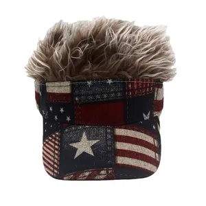 Retro US Flag Wig Baseball Cap Novelty Stars Stripes Personalized Hair Sun Visor For Independence Day Party Carnival Men Women