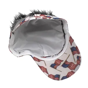 Détail de la doublure intérieure et de l'extension de cheveux sur la casquette drapeau USA