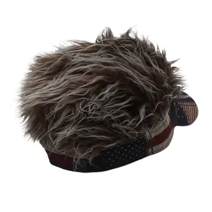 Funny US flag baseball cap with faux hair wig for Independence Day parties and festivals