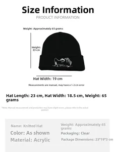 Guida alle taglie del berretto in maglia con dimensioni 23x19cm e dettagli in acrilico