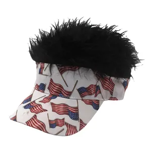 Casquette drapeau américain avec cheveux noirs de perruque pour fête et extérieur