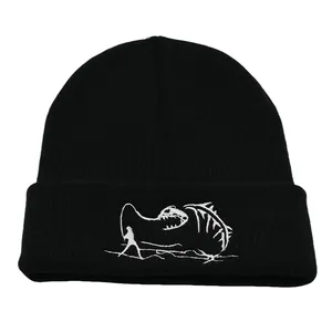 Berretto in Maglia Ricamato Pescatore Unisex Per Uomo Donna Inverno Caldo Acrilico Risvolto a Costine Streetwear Teschio Pullover