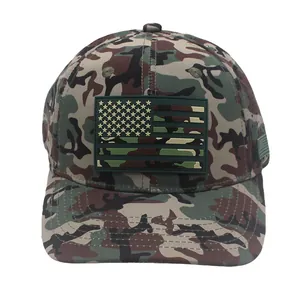 Tactical camouflage baseball cap with PVC American flag patch and breathable mesh design
