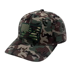 Tactical camouflage baseball cap with PVC American flag patch and breathable mesh holes
