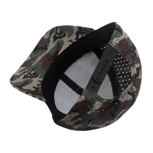 Breathable camo baseball cap with US flag design and laser-cut ventilation holes