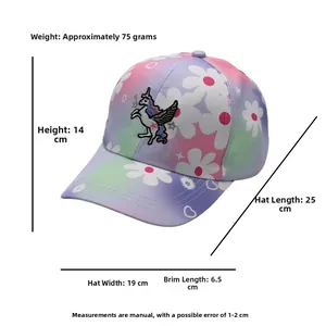 Cappellino da baseball unicorno per bambine con sfumatura colorata e motivi floreali