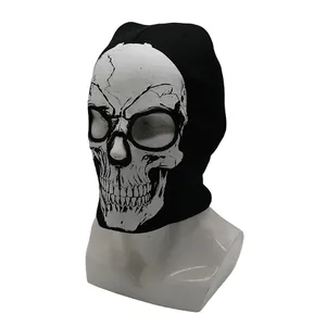 Luminous skull balaclava knitted mask with realistic bone print and eye openings
