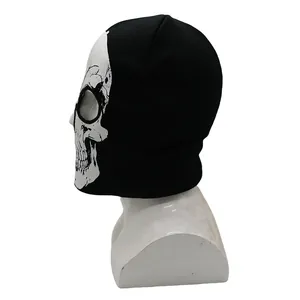 Luminous skull balaclava knit mask for Halloween, shown on a white mannequin head