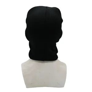 Back view of black ribbed knit balaclava hat for winter outdoor windproof protection