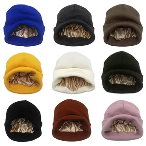 Gorro de Punto Cálido de Invierno para Mujer Hombre Con Forro de Satén Doble Capa Dobladillo Skull Cap para Cuidado del Cabello