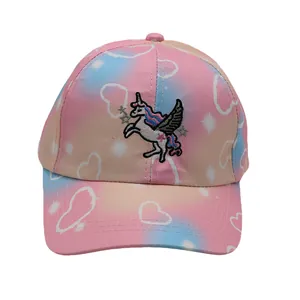 Cappellino da baseball unicorno sfumato rosa con ricami a cuore e design cartone