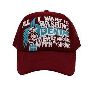 Dunkelrote Trucker Cap mit 3D-Schaumdruck und atmungsaktivem Mesh-Einsatz hinten
