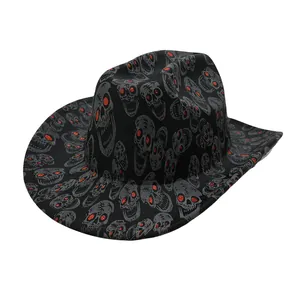 Western cowboy hat with skull print and red glitter accents for Halloween party
