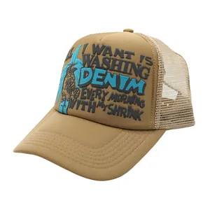 Klassische Khaki Trucker-Cap mit 3D-Schaumdruck und atmungsaktivem Mesh-Rücken für Damen und Herren