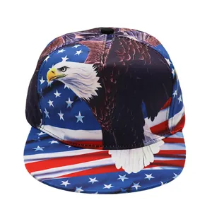 Dettaglio della stampa bandiera USA e aquila su cappello da baseball a tesa piatta