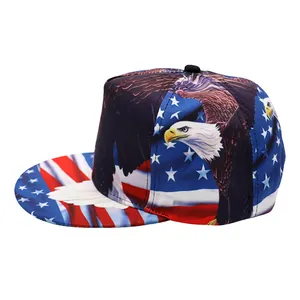 Dettaglio del cappello snapback hip hop con stampa bandiera americana e motivo aquila