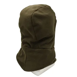 Detail view of stitched seams on olive green fleece windproof balaclava hood