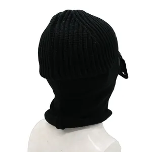 Black knit balaclava with protective goggles for outdoor winter windproof headwear