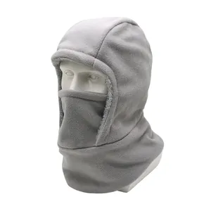 Winter fleece balaclava hood in light grey with thickened thermal lining for windproof protection