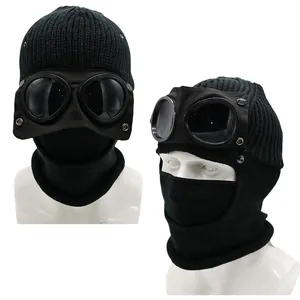 Winter Warm Goggle Balaclava Knitted Hat For Men Women Windproof Acrylic Full Face Mask Ribbed Knit Riding Cap Outdoor Headwear